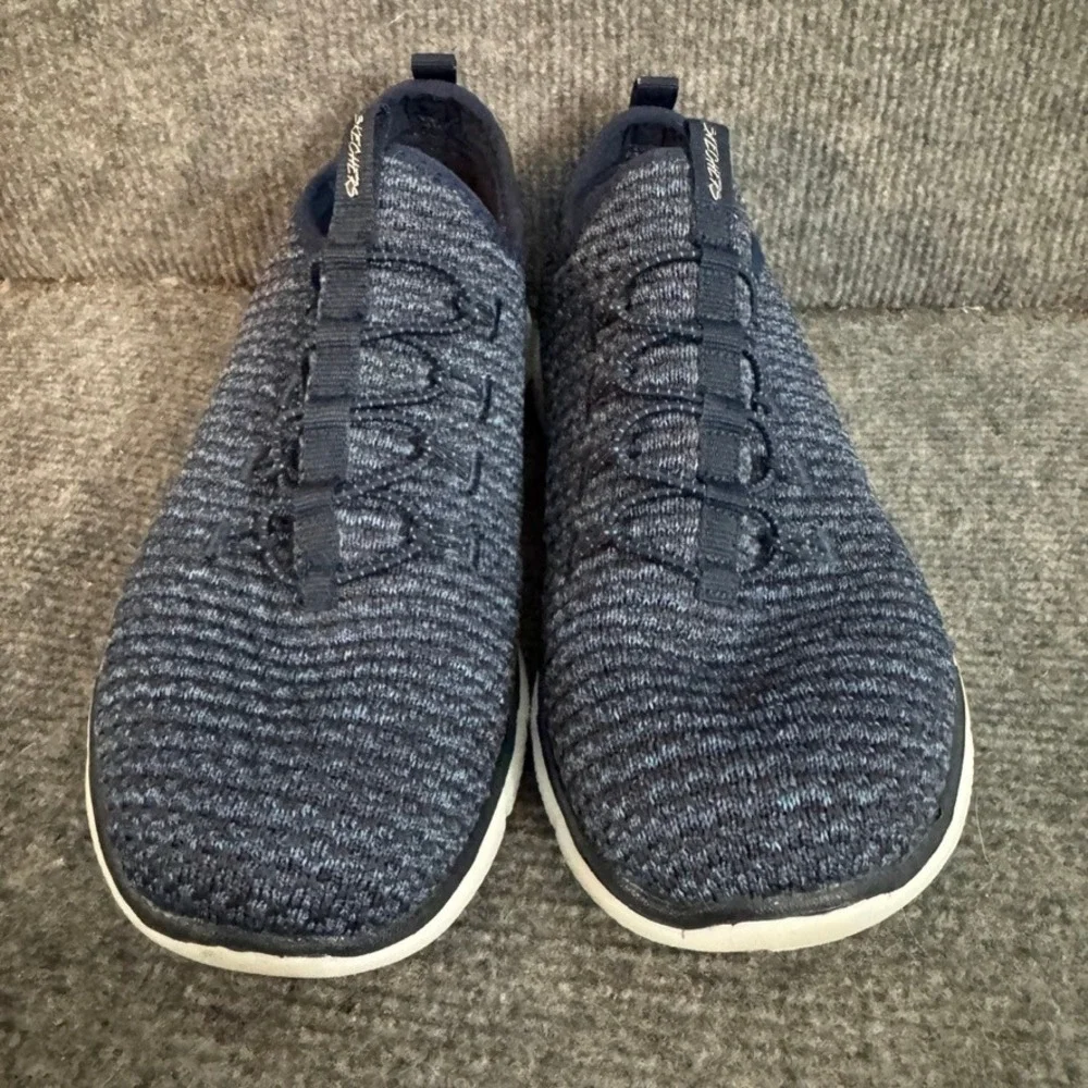 Skechers Dual-Lite Navy Blue Knit Memory Foam Slip On Sneakers Mens 12765